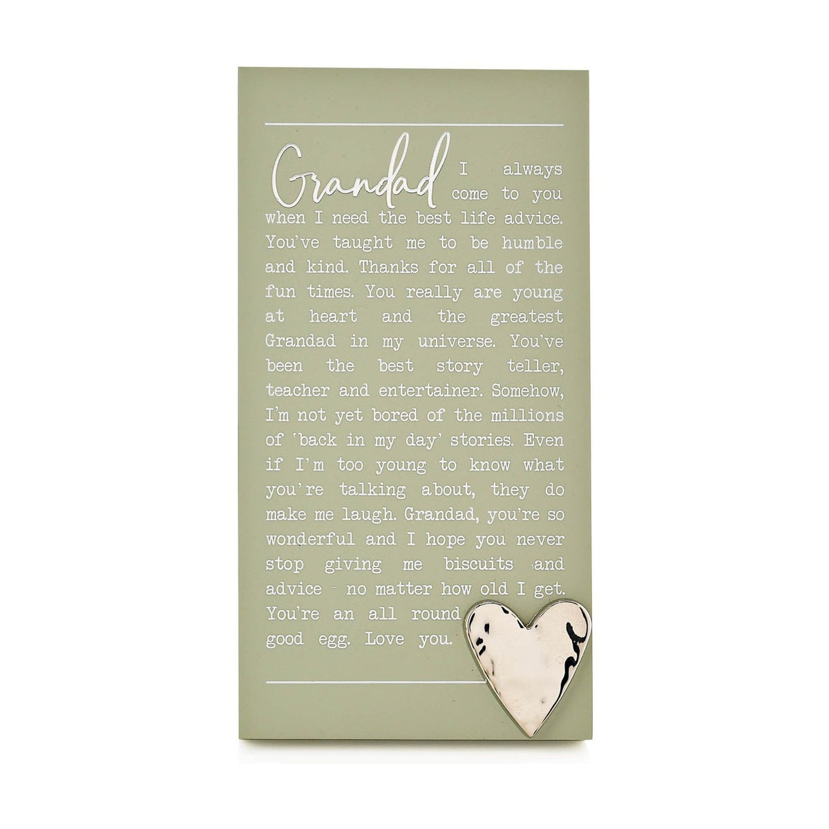 Grandad Message Wooden Standing Plaque with Heart - Green
