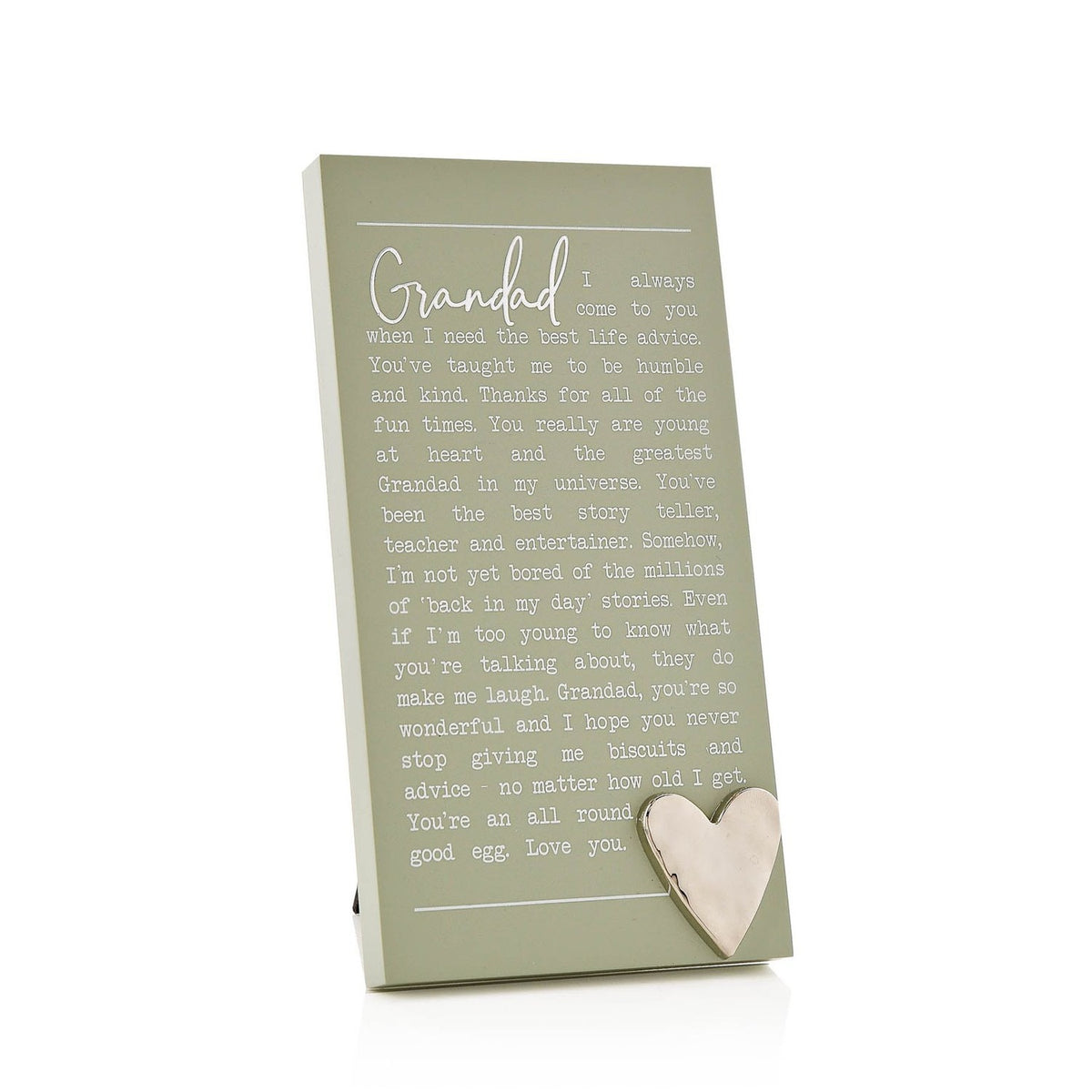 Grandad Message Wooden Standing Plaque with Heart - Green