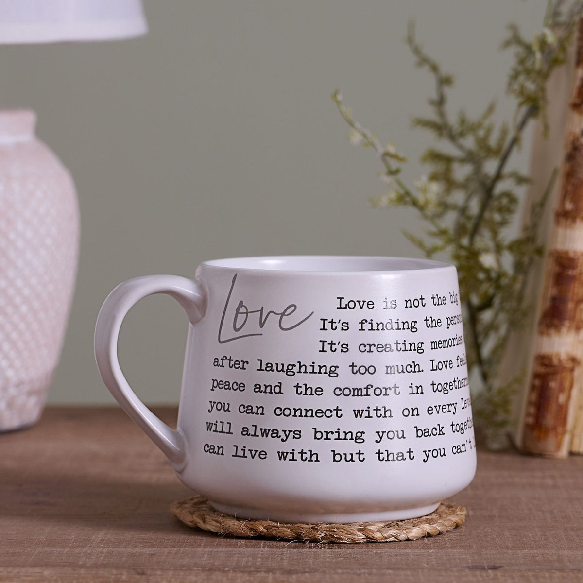 Love Wraparound Quote Print Round Matt Stoneware Mug - White