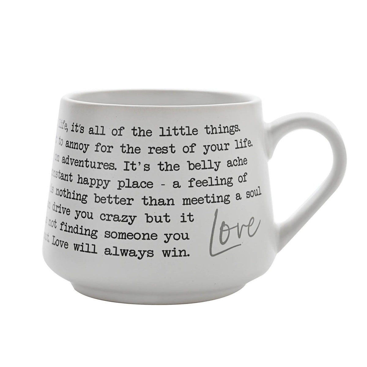 Love Wraparound Quote Print Round Matt Stoneware Mug - White