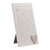 Love Verse Standing Wooden Plaque with Silver Heart - White