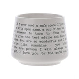 White matt stoneware mug with tapered shape, wrapped in a black typewriter-style verse for Grandma, shown on a plain background.