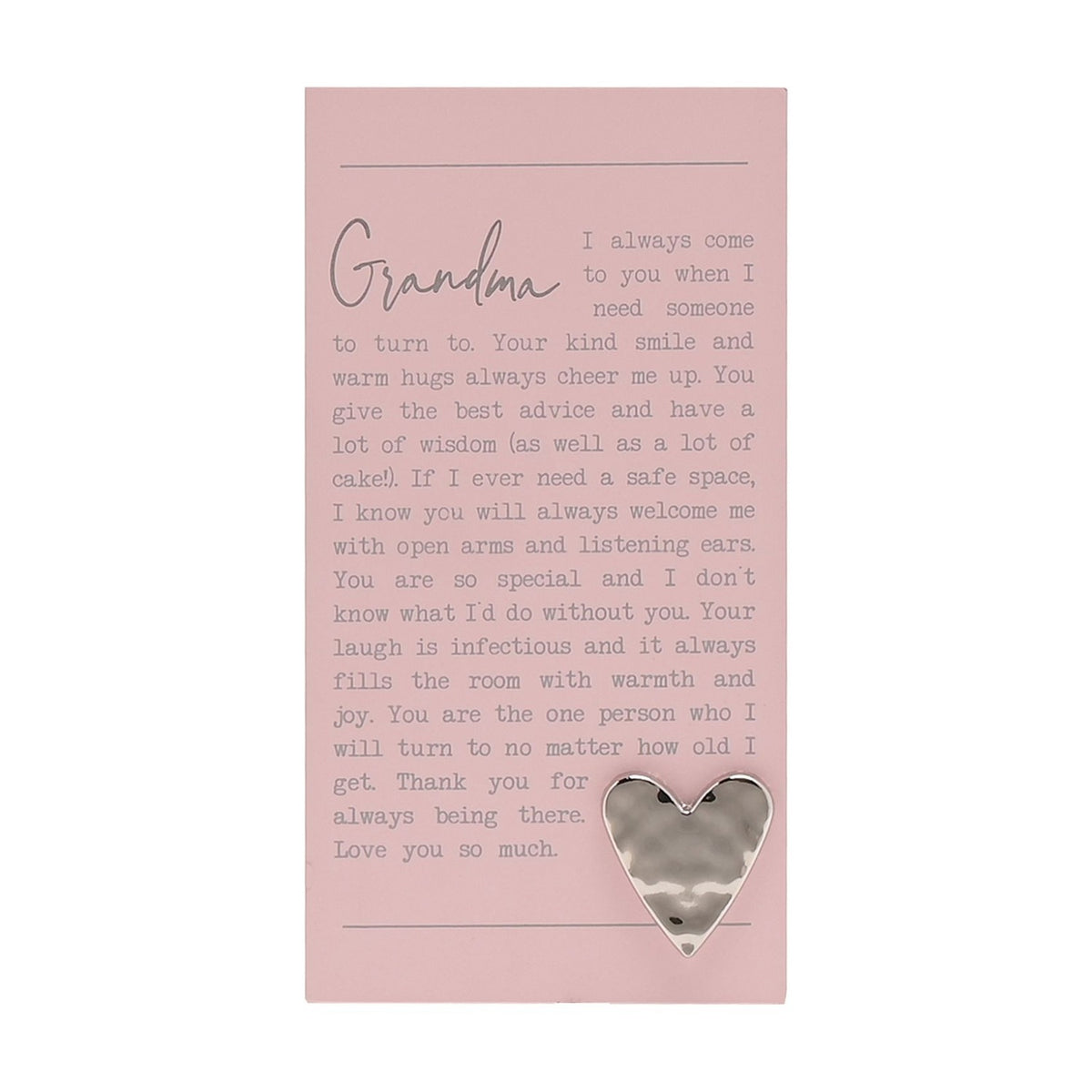 Grandma Message Standing Plaque with Silver Heart - Pink