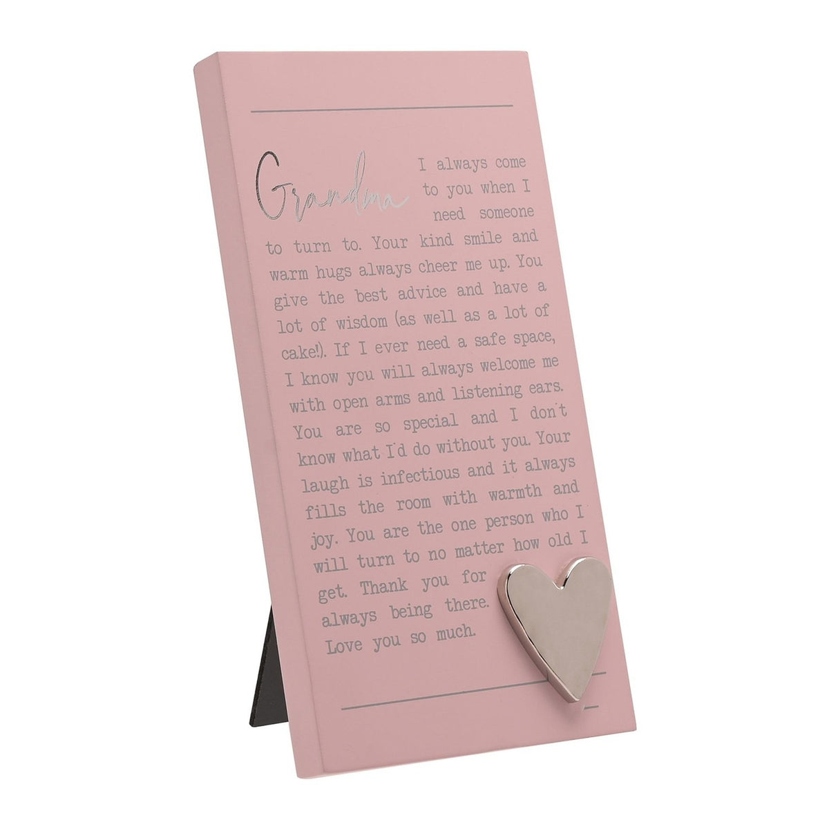 Grandma Message Standing Plaque with Silver Heart - Pink