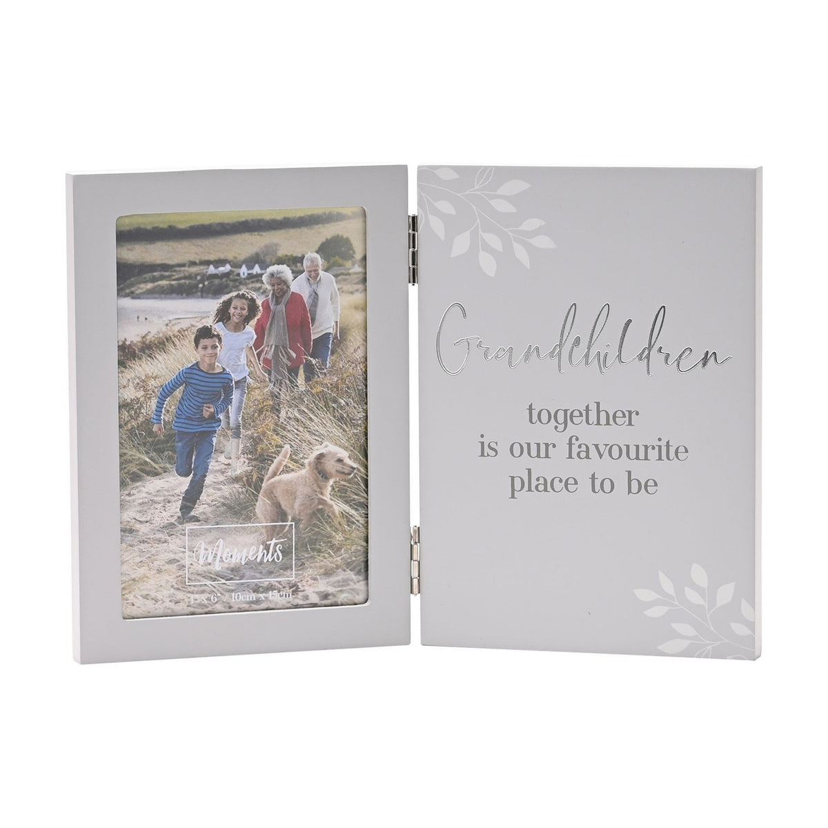 Grandchildren Leaf Print Hinged Photo Frame 6 x 4in - Grey