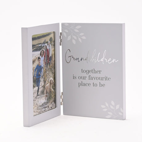 Grandchildren Leaf Print Hinged Photo Frame 6 x 4in - Grey