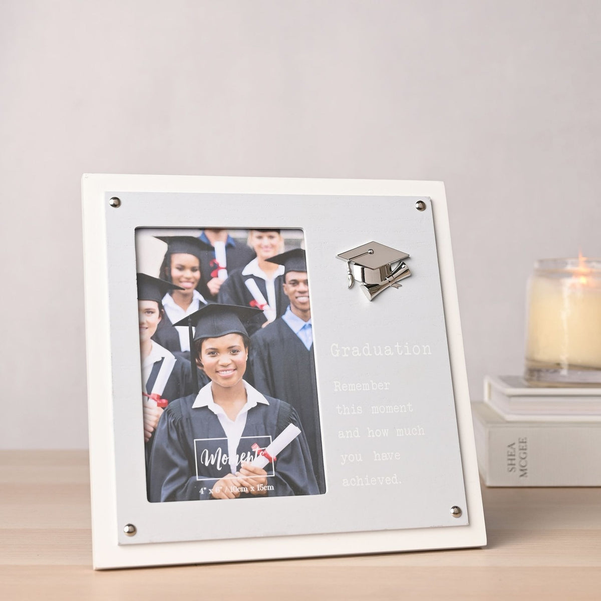 Graduation Square 2 Layer Wooden Photo Frame 6 x 4in - Grey