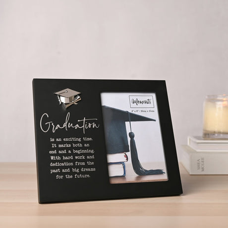 Graduation Wooden Photo Frame with Icon 6 x 4in - Black & Silver