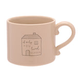 Stoneware mug in soft brown glaze, 290ml, with a line-drawn house design and "if only YOU lived CLOSER" text, curved handle, shown on a plain white background.