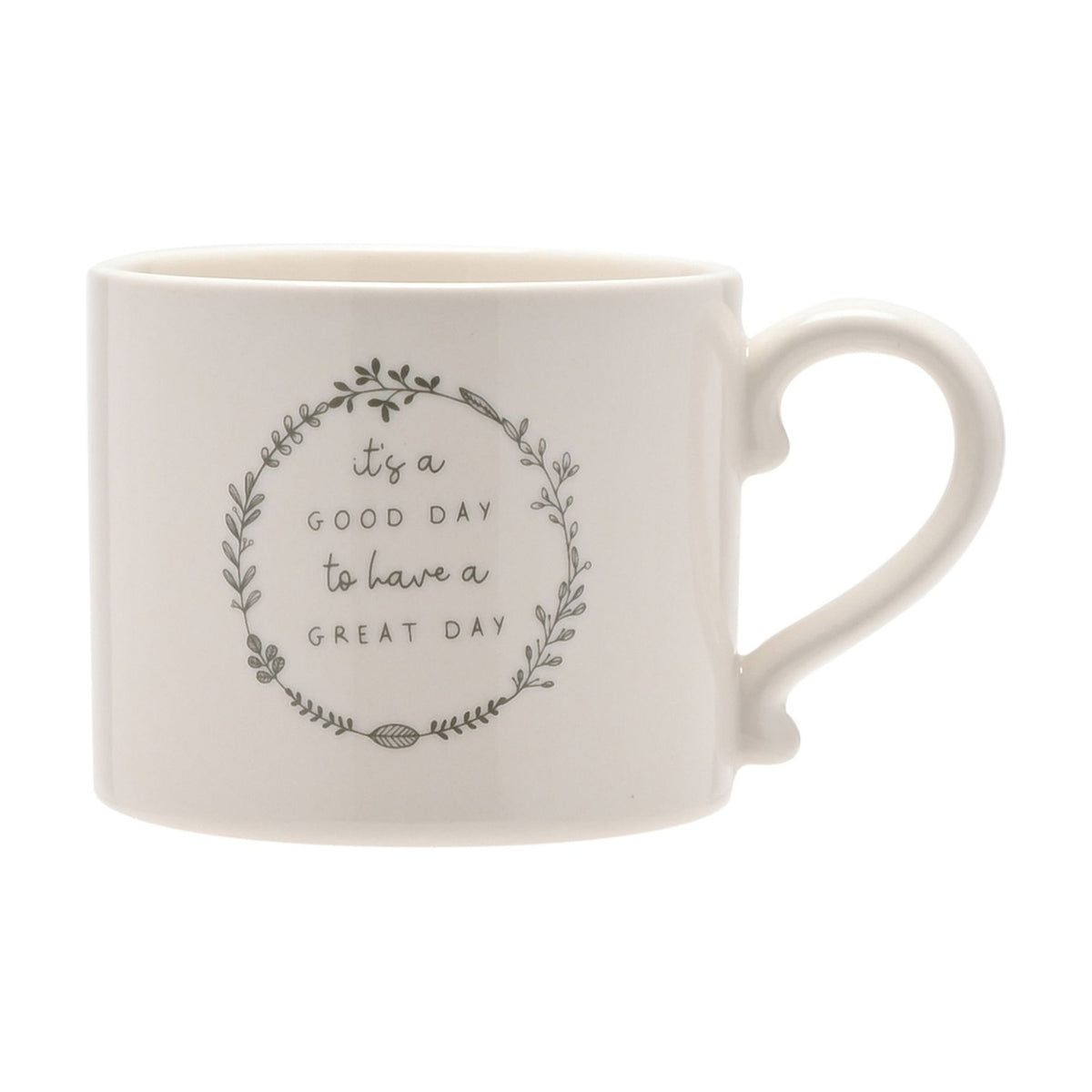 Great Day Wreath Stoneware Mug with Scroll Handle - White