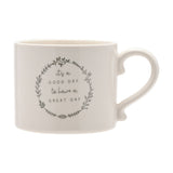 Great Day Wreath Stoneware Mug with Scroll Handle - White