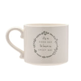 Great Day Wreath Stoneware Mug with Scroll Handle - White