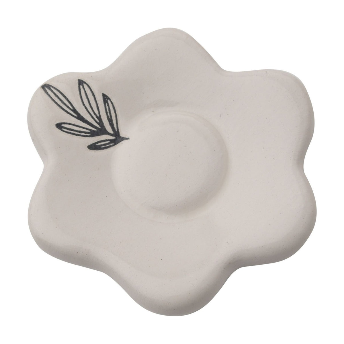 Black Leaf Sprig Flower Ceramic Ornament for Mum - White