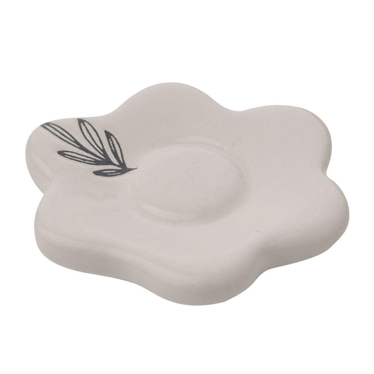 Black Leaf Sprig Flower Ceramic Ornament for Mum - White