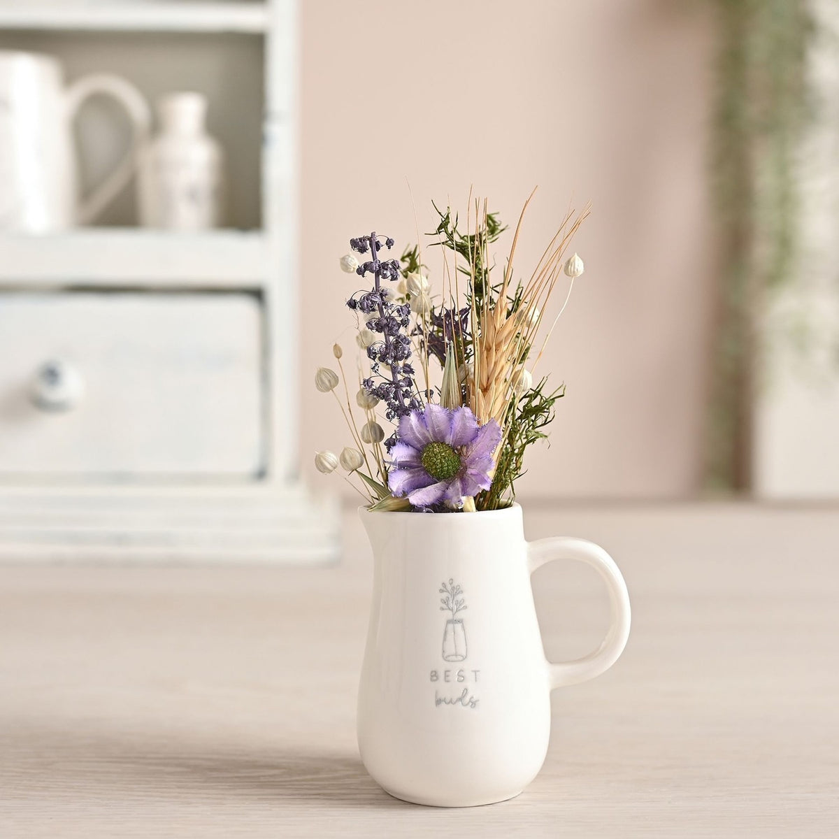 Best Buds Floral Small Glazed Stoneware Jug - Off White