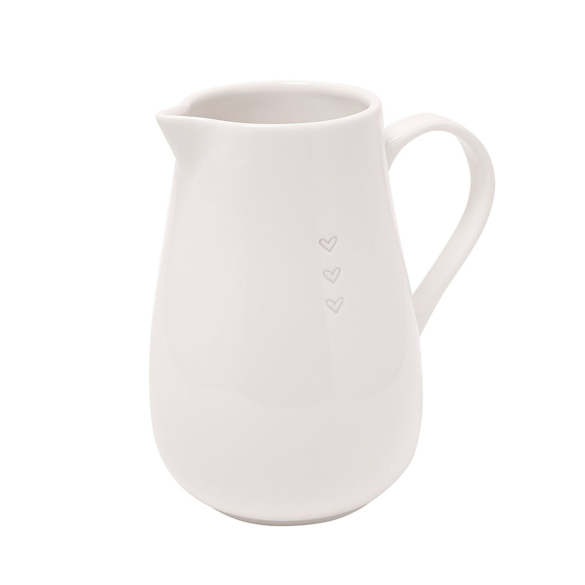 3 Hearts Glazed Stoneware Jug with Pouring Lip - Off White