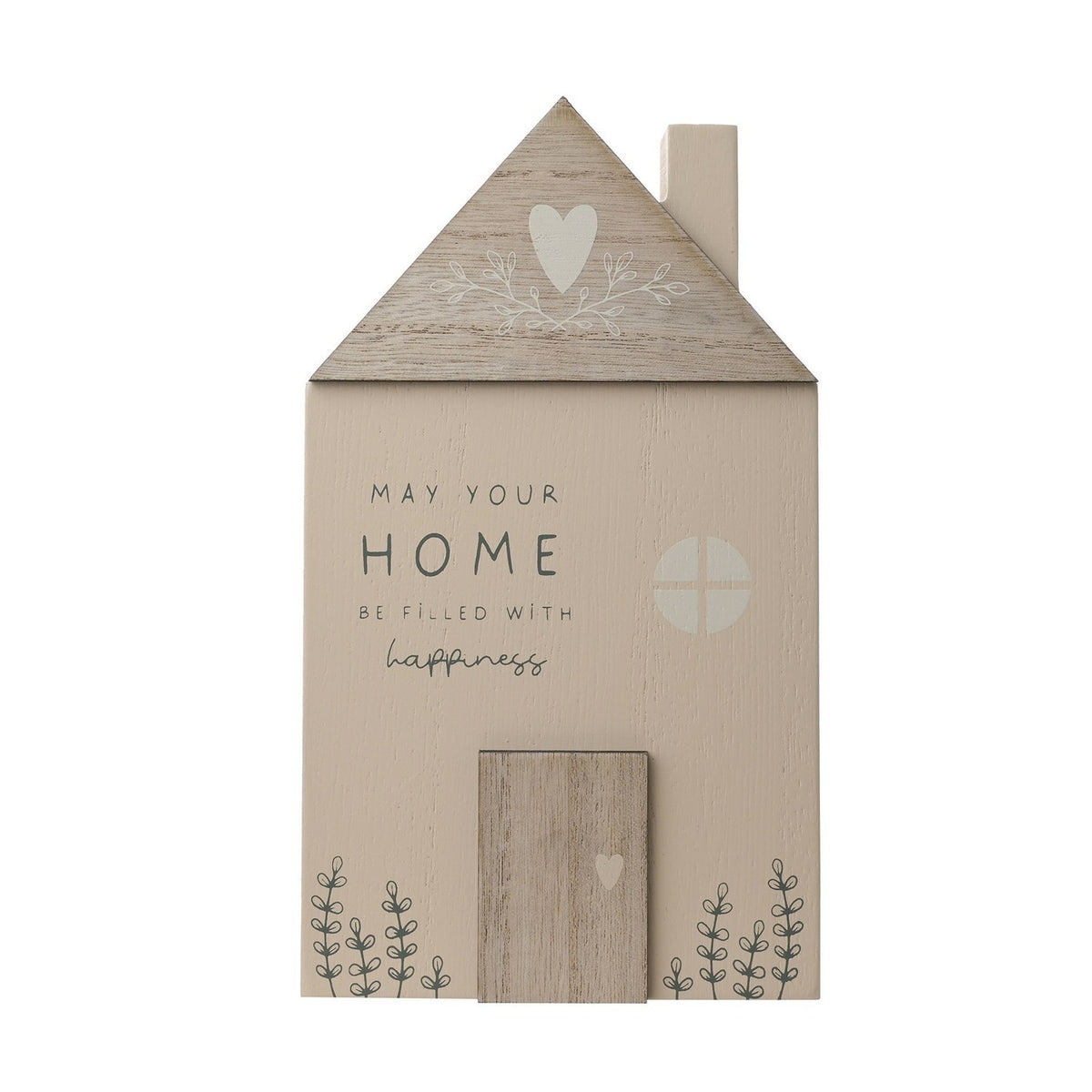 Home Happiness Mini House Wooden Wall Art - Beige