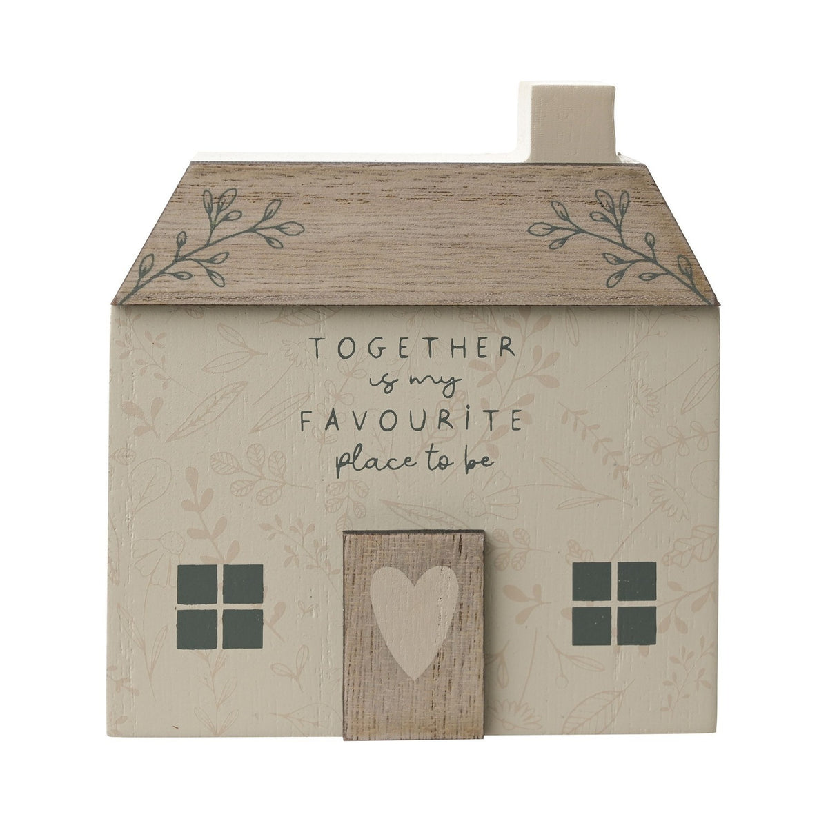 Together Mini House Wooden Wall Art with Heart Door - Beige