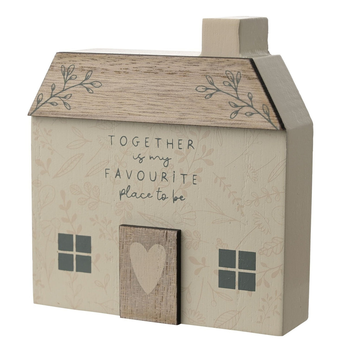 Together Mini House Wooden Wall Art with Heart Door - Beige