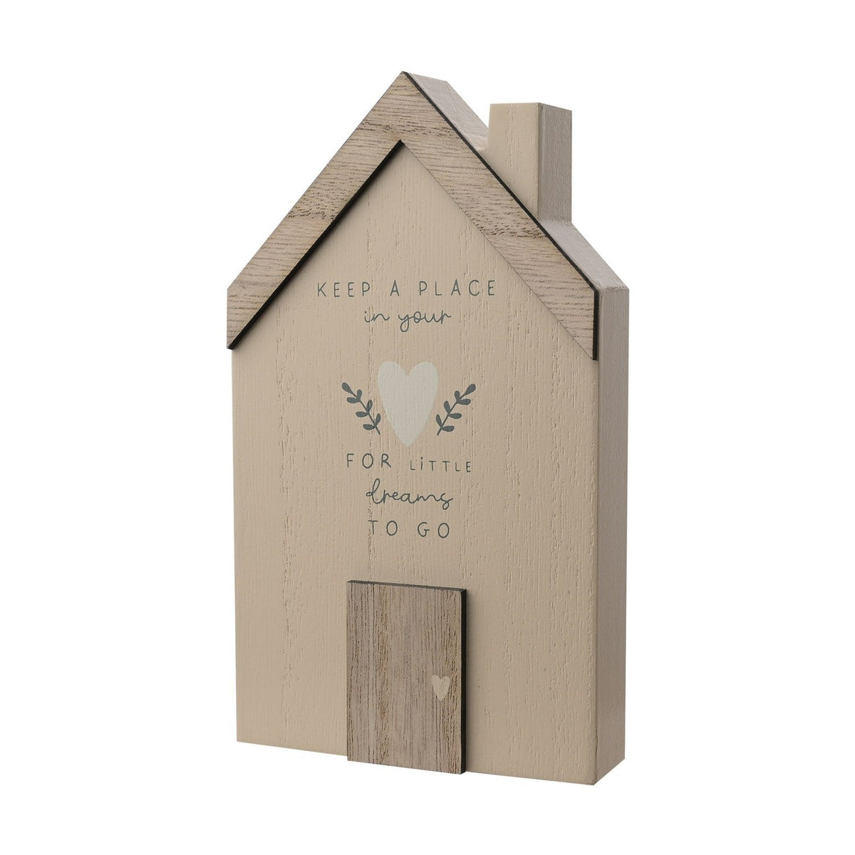 Little Dreams Mini House Wooden Wall Art with Heart - Beige