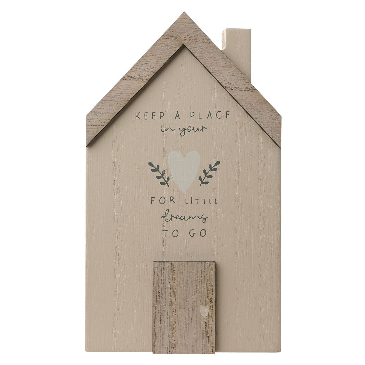 Little Dreams Mini House Wooden Wall Art with Heart - Beige