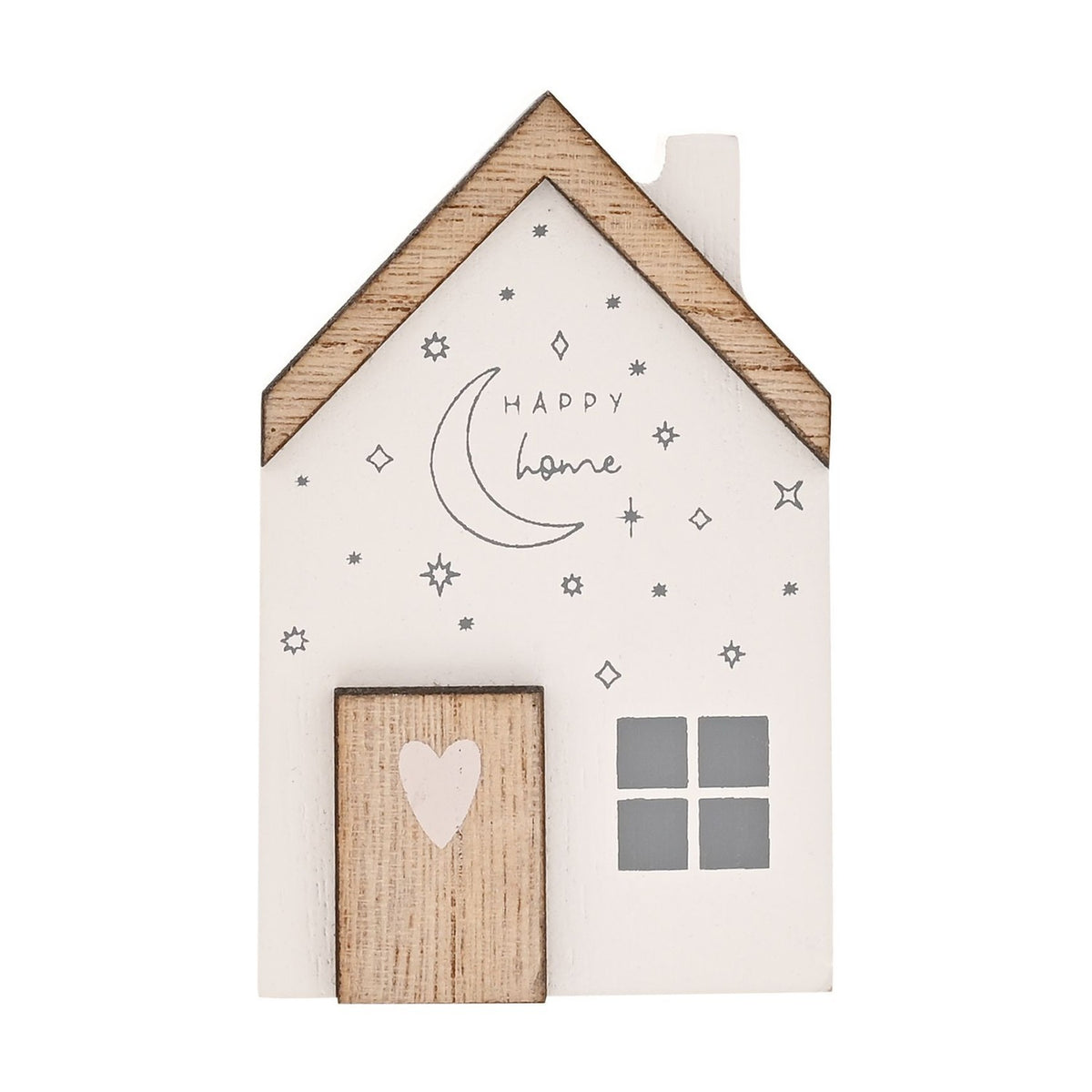 Happy Home Moon Print Mini Wooden House Decoration - Beige