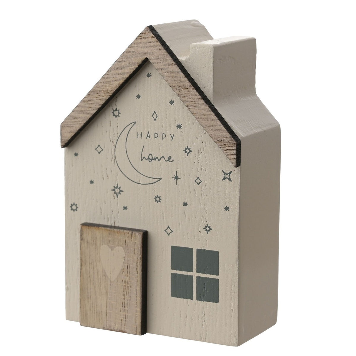 Happy Home Moon Print Mini Wooden House Decoration - Beige