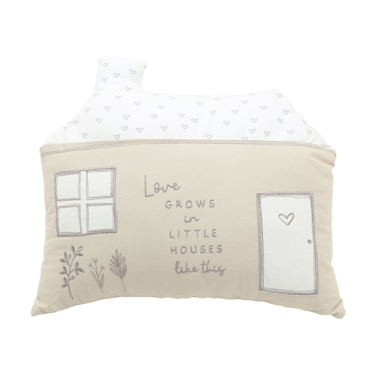Love Grows in Little Houses Embroidered Cushion - Beige