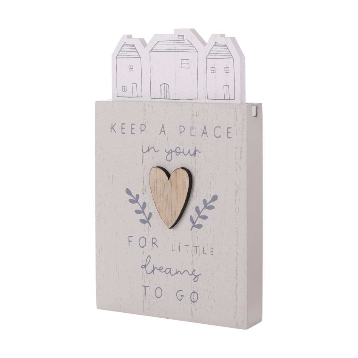 Little Dreams Houses Wooden Mantel Plaque with Heart - Grey
