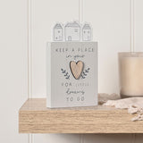 Little Dreams Houses Wooden Mantel Plaque with Heart - Grey