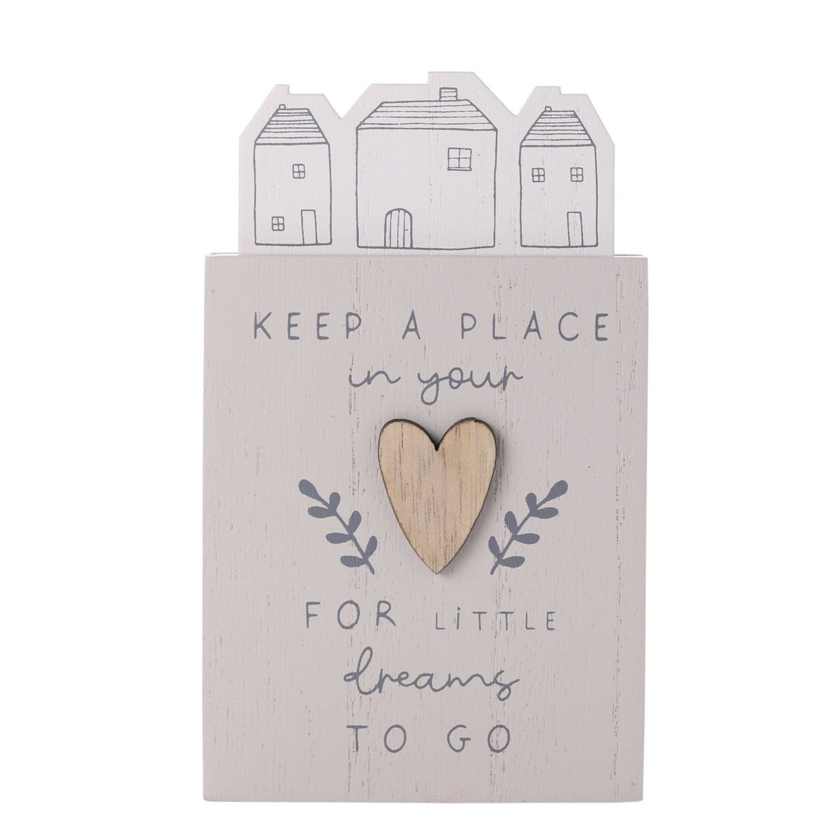 Little Dreams Houses Wooden Mantel Plaque with Heart - Grey