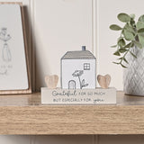 Grateful for You Little Houses Wooden Plaque - White & Grey