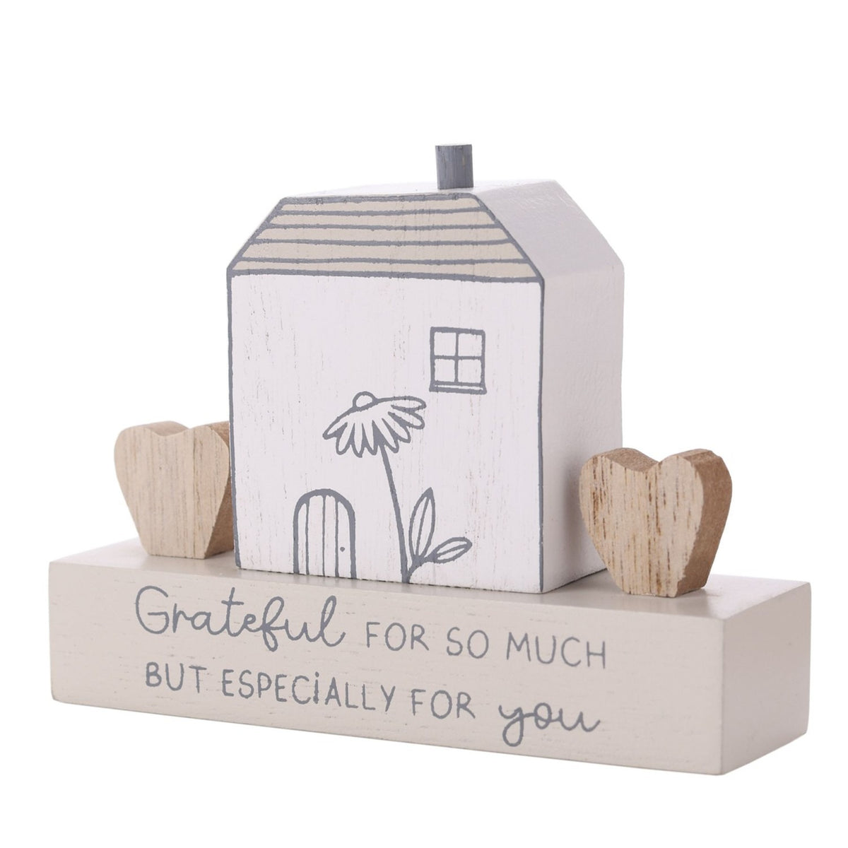 Grateful for You Little Houses Wooden Plaque - White & Grey