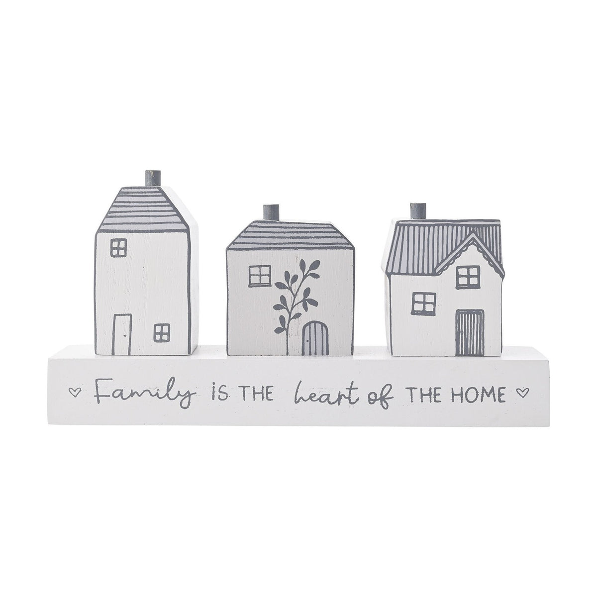 Family Little Houses Freestanding Wooden Plaque - White