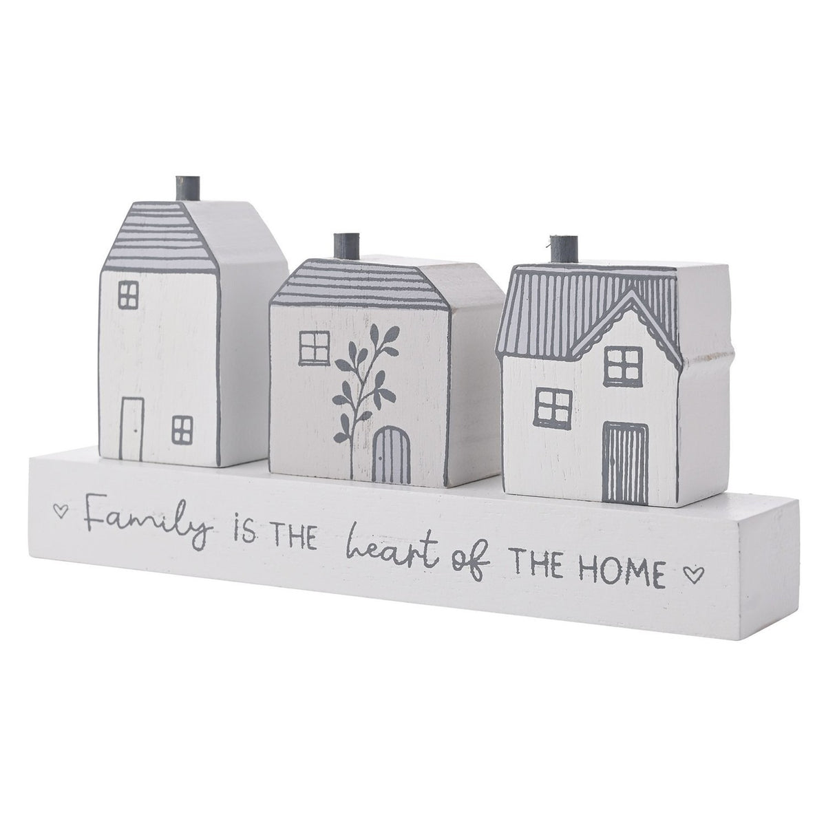 Family Little Houses Freestanding Wooden Plaque - White
