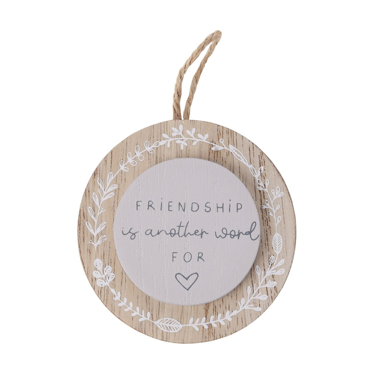 Friendship Round Hanging Wooden Mini Plaque - Natural & Grey