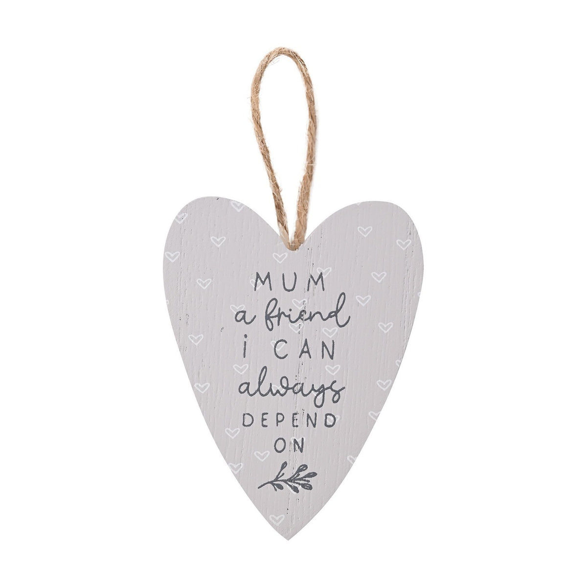 Depend on Mum Heart Wooden Mini Plaque with Cord - Grey