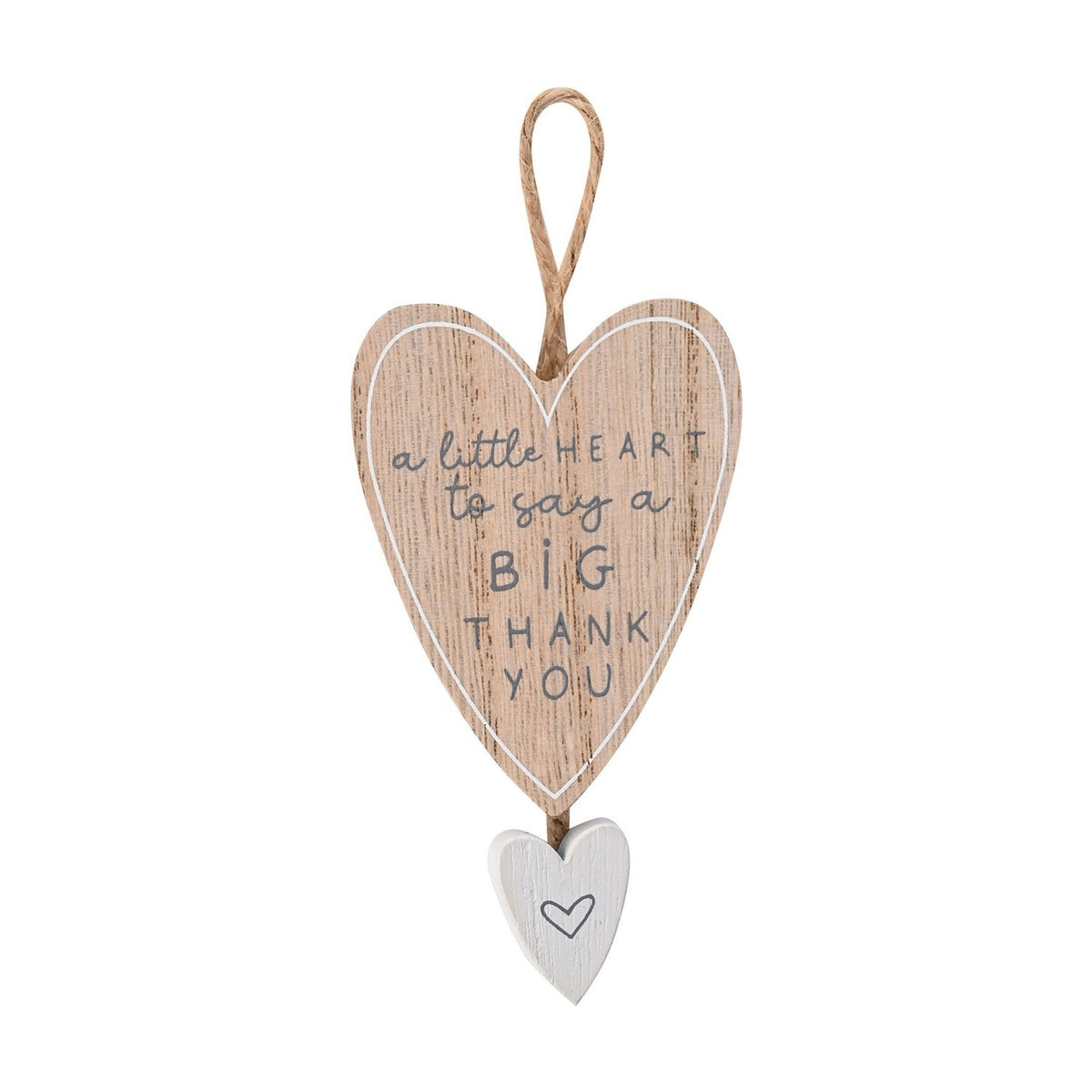 Thank You Heart Hanging Mini Wooden Plaque - Natural & Grey
