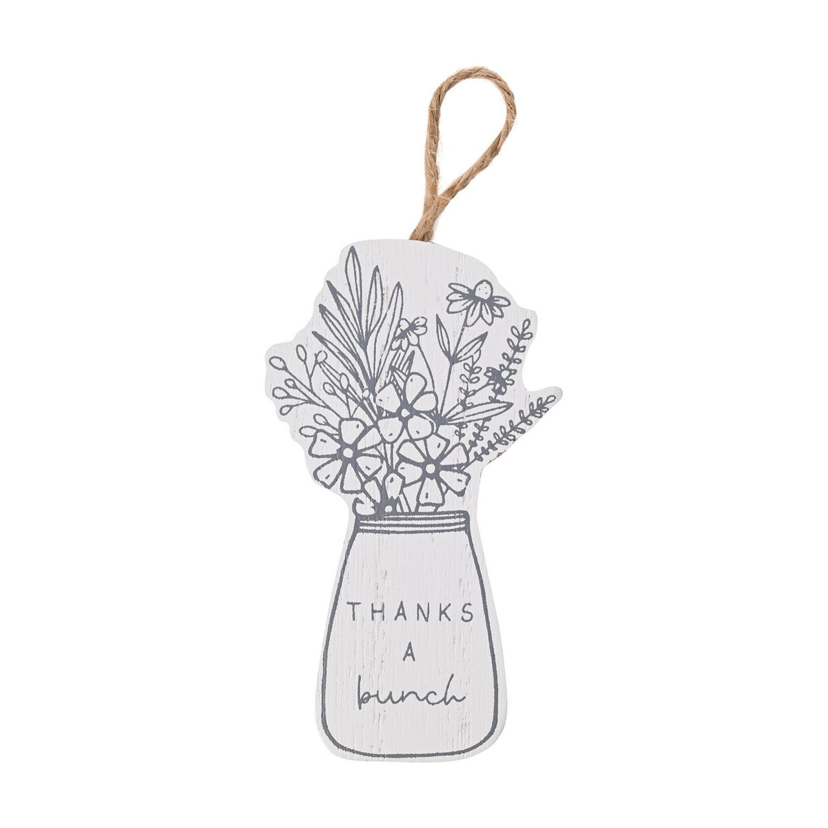 Thanks A Bunch Flower Vase Hanging Wooden Mini Plaque - Grey