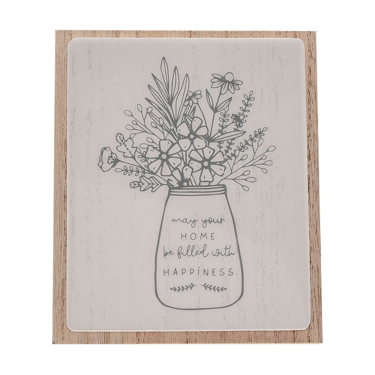 Home with Happiness Layered Wooden Plaque with Stand - Grey