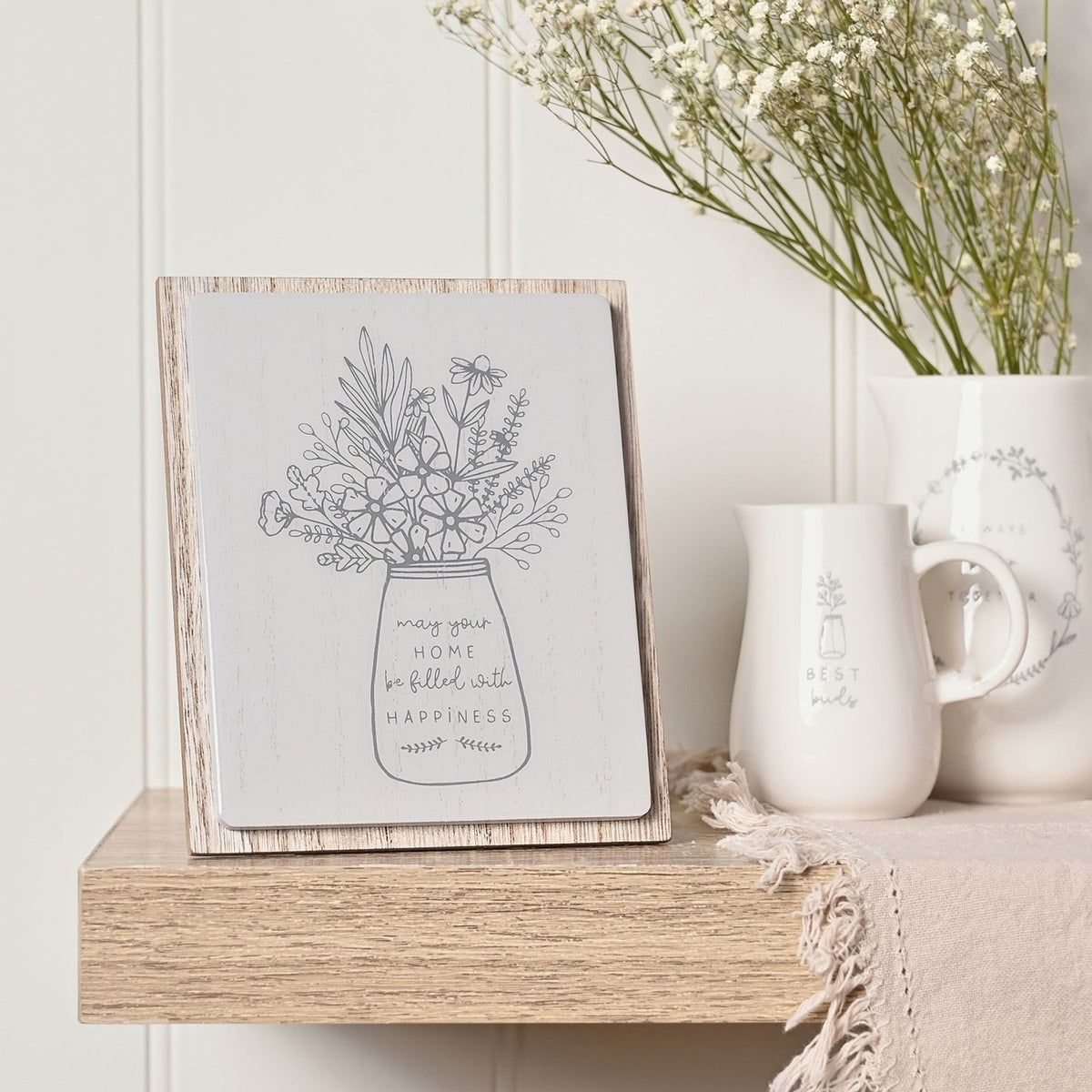 Home with Happiness Layered Wooden Plaque with Stand - Grey
