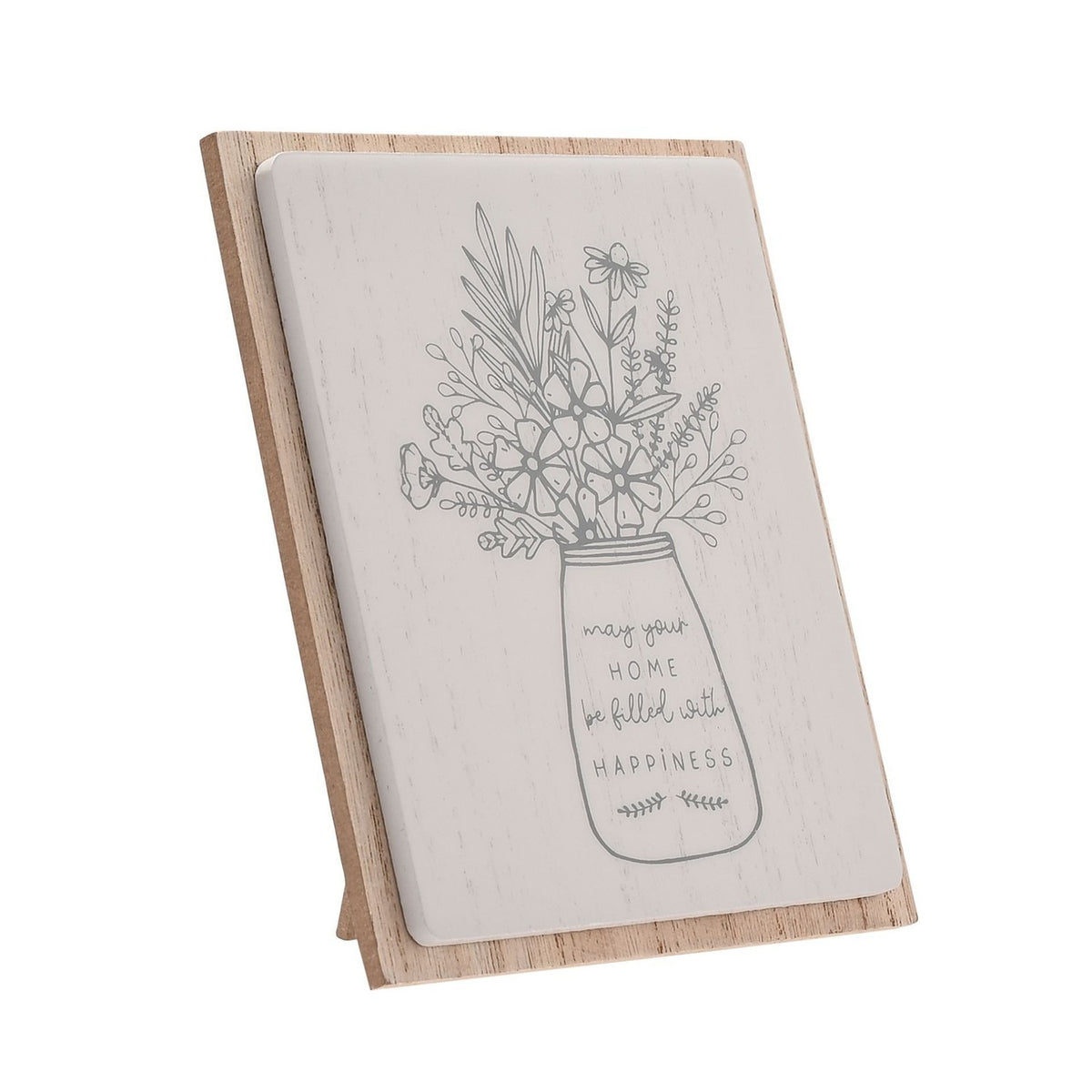 Home with Happiness Layered Wooden Plaque with Stand - Grey
