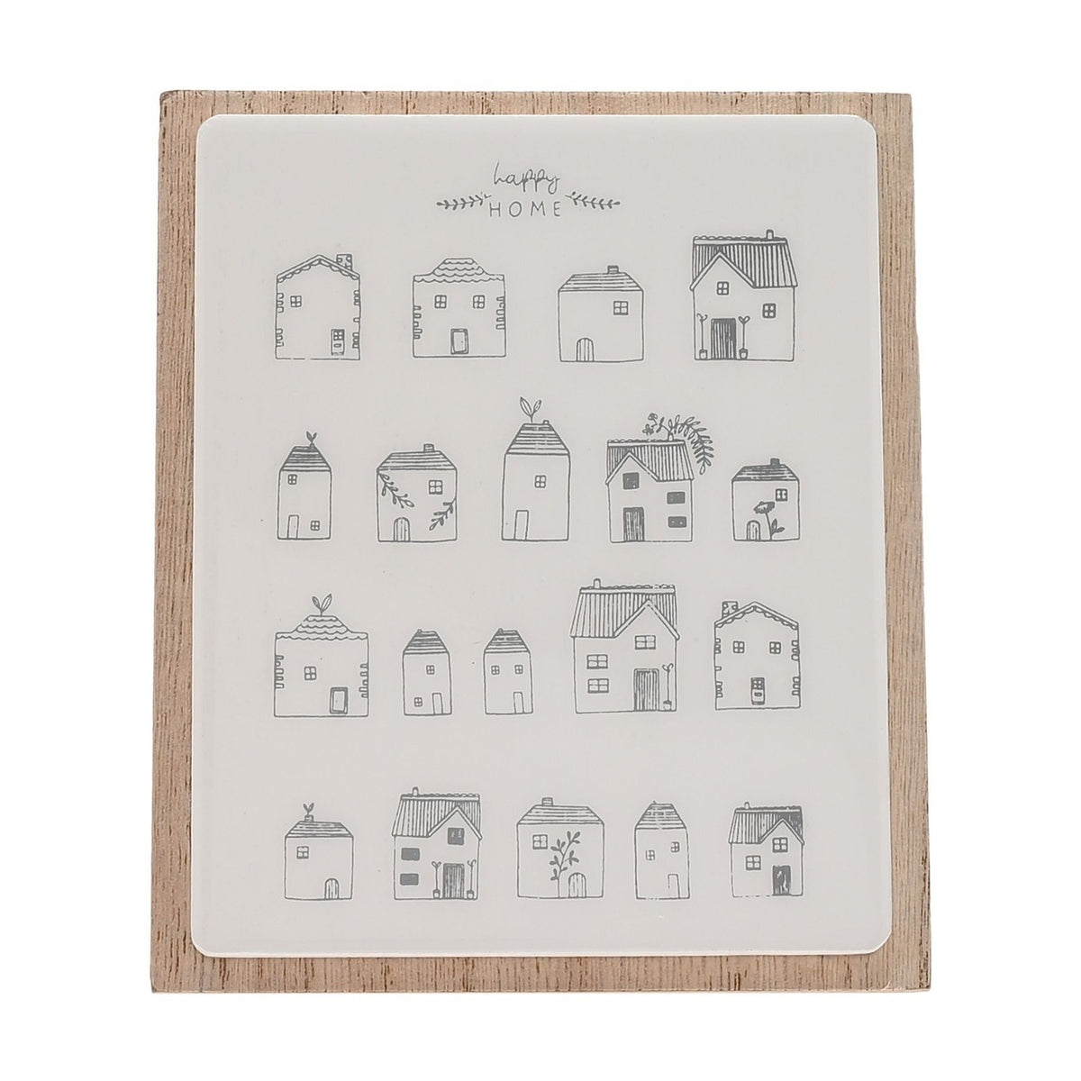 Happy Home Houses Layered Wooden Plaque with Stand - White