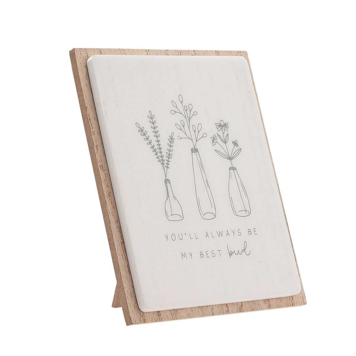 Best Bud Floral Layered Wooden Plaque with Stand - White
