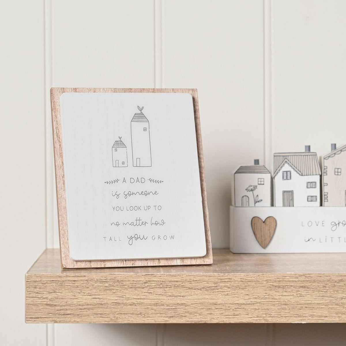 Dad Two Houses Layered Wooden Plaque with Easel Back - White