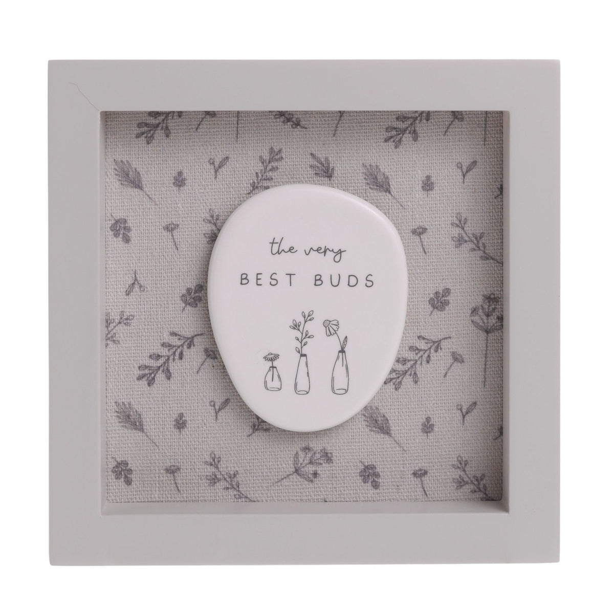 Best Buds Square Framed Wooden Plaque 15cm x 15cm - Off White