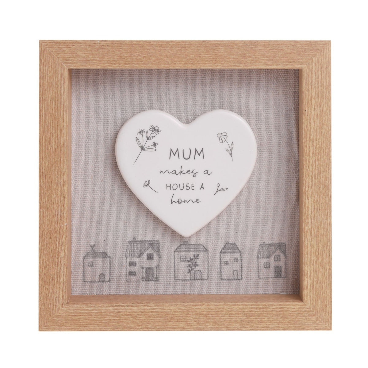 Mum Home Heart Framed Wooden Plaque 15cm x 15cm - Off White