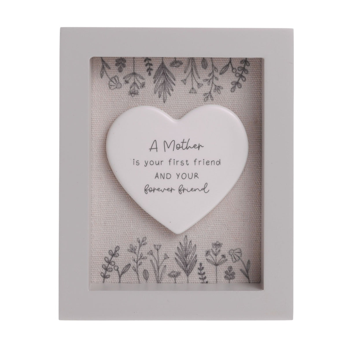 Mother Floral Heart Framed Wooden Plaque 12cm x 15cm - Grey