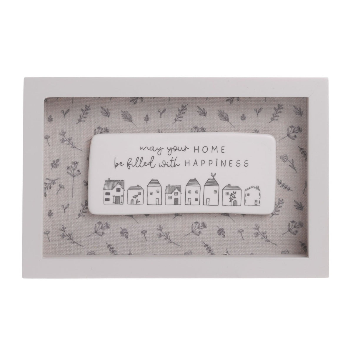Home Happiness Wooden Framed Plaque 23cm x 15cm - Off White