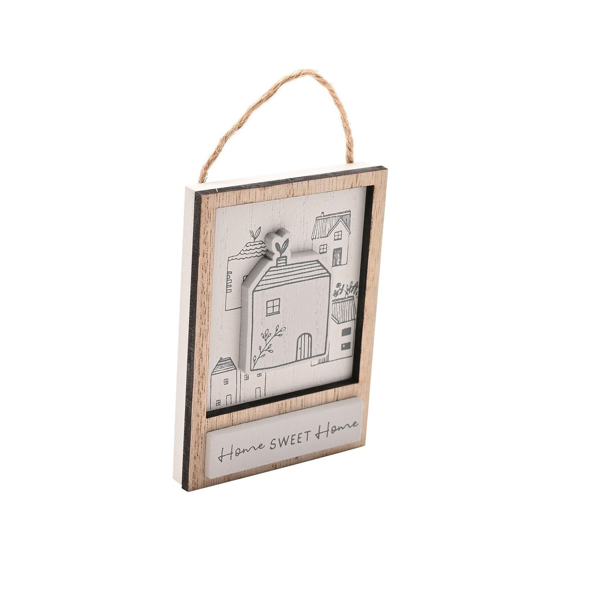 Home Mini Wooden Frame Plaque with Hanging Cord - White